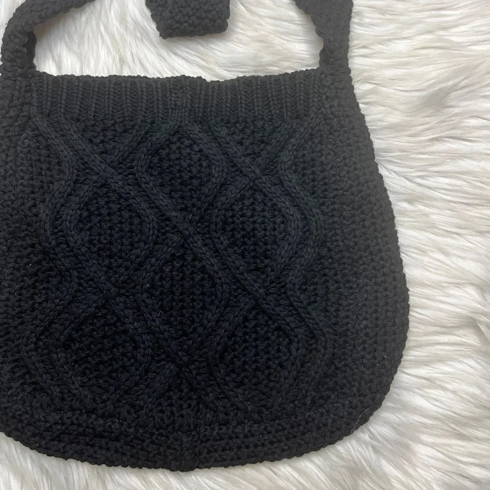 Crochet Knit Hobo Shoulder Bag Black